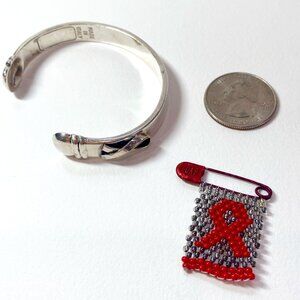 Vintage Sterling Silver Cuff Bracelet & Beaded Pin